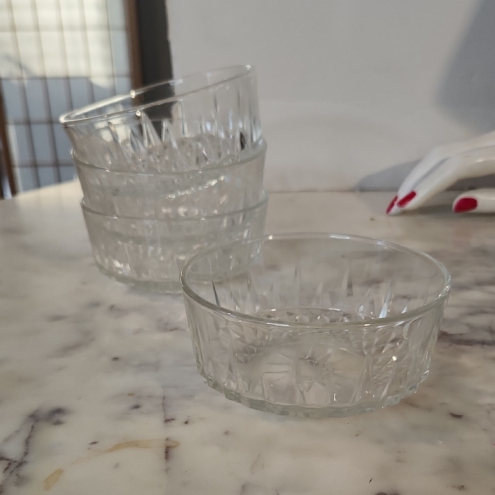 Vintage | Arcorc France Diamant Sunburst Clear Small Dessert Bowls  Set 4